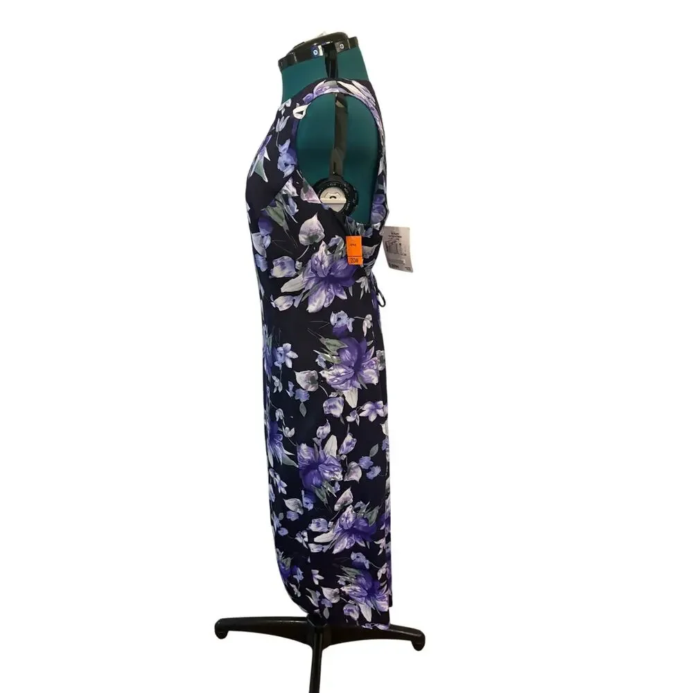 Expressions Womens Dress‎ 20W Black Floral Sheath Sleeveless Midi Career Office